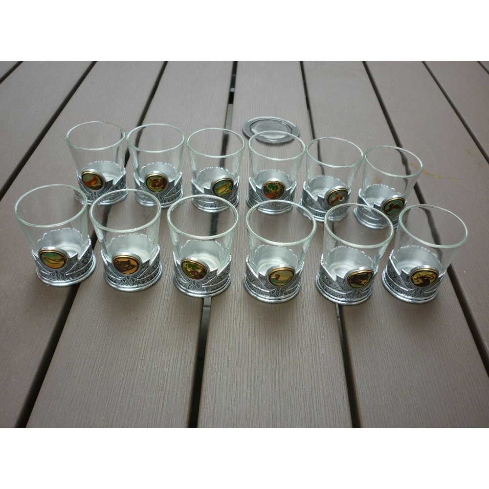FRANKLIN MINT SPORTSMAN FISH GAME 12 PC Shot Glass